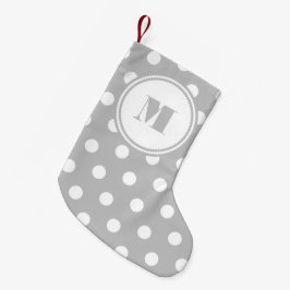 Calcetín Navideño Pequeño Monograma Elegante de Lunares Grises