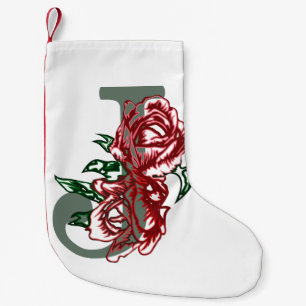 Calcetín Navideño Pequeño Monograma floral J letra mayúscula
