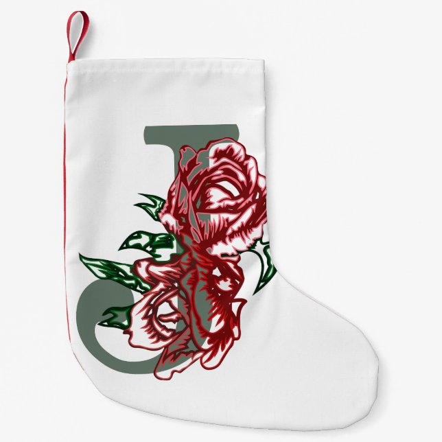 Calcetín Navideño Pequeño Monograma floral J letra mayúscula (Anverso)