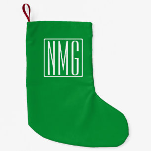 Calcetín Navideño Pequeño Monograma inicial   Verde y blanco