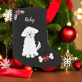 Calcetín Navideño Pequeño Monograma maltés de perro Chica