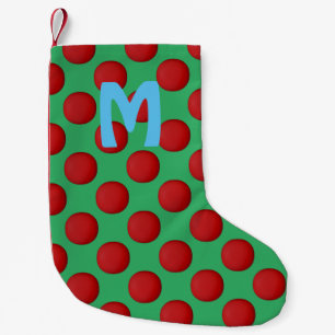 Calcetín Navideño Pequeño Monograma moderno elegante lunares rojos