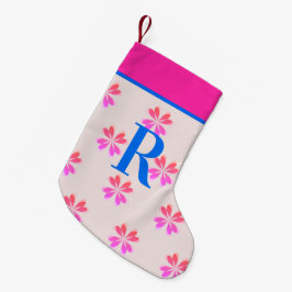 Calcetín Navideño Pequeño Monograma Navidades de flores rosadas calientes