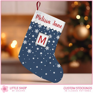Calcetín Navideño Pequeño Monograma Personalizado de Copos de Nieve de la Ma