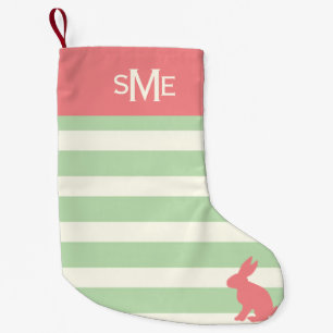 Calcetín Navideño Pequeño Monograma personalizado de franja de conejo