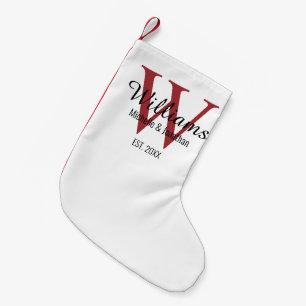 Calcetín Navideño Pequeño Monograma personalizado rojo recién casado