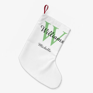 Calcetín Navideño Pequeño Monograma Personalizado Verde