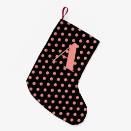 Calcetín Navideño Pequeño Monograma Rosa de oro acuarela de color negro punt