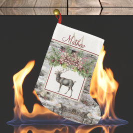 Calcetín Navideño Pequeño Monograma Rústico de reno de navidad