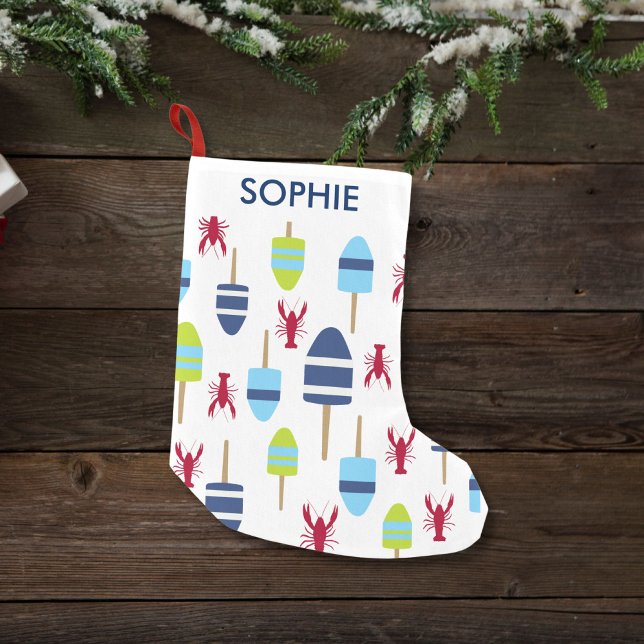 Calcetín Navideño Pequeño Monogramo de boya y bogavante (Subido por el creador)