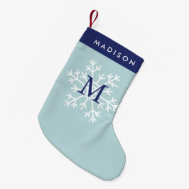 Calcetín Navideño Pequeño Monogramo de copo de nieve azul