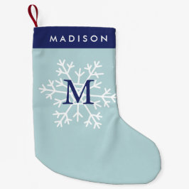 Calcetín Navideño Pequeño Monogramo de copo de nieve azul