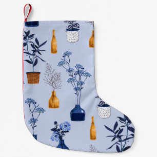 Calcetín Navideño Pequeño Monotone de flores modernas y jarrón, maceta con b