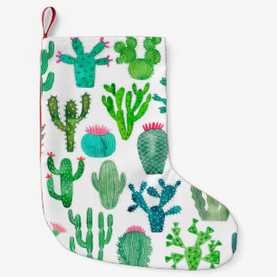 Calcetín Navideño Pequeño Montaje de cactus acuarela, ilustra la flor de cac