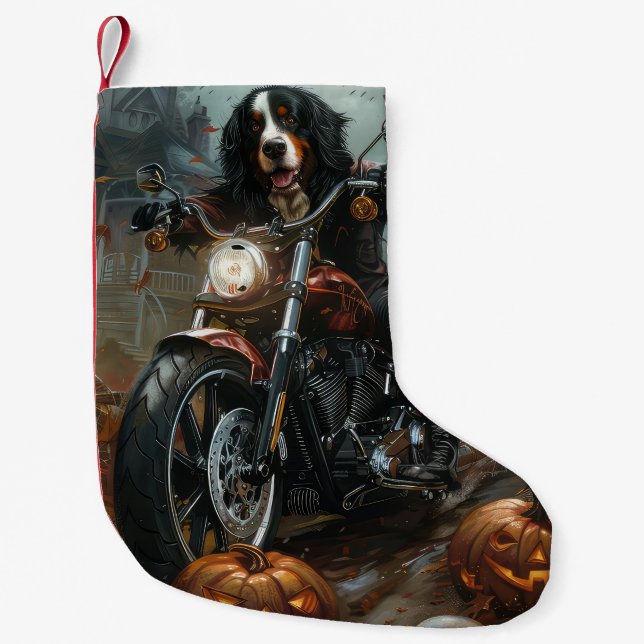 Calcetín Navideño Pequeño Montaña de Bernese Motocicleta Halloween Scary (Anverso)