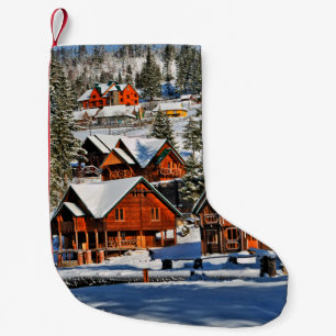 Calcetín Navideño Pequeño Montaña de paisajes, esquí, nieve, invierno, activ
