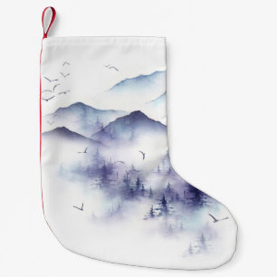 Calcetín Navideño Pequeño Montañas acuáticas, ilustraciones del paisaje inve