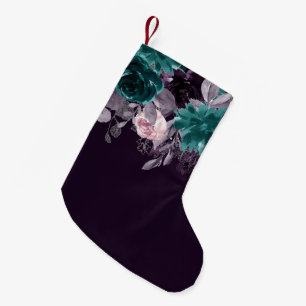 Calcetín Navideño Pequeño Moody Boho   Goma oscuro morado y floral Verde azu