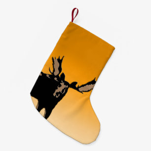 Calcetín Navideño Pequeño Moose al atardecer - Original Wildlife Art