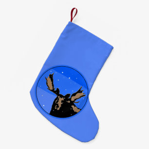 Calcetín Navideño Pequeño Moose in Winter - Original Wildlife Art
