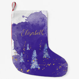 Calcetín Navideño Pequeño Morado Árbol de Navidad Golden Snowflakes