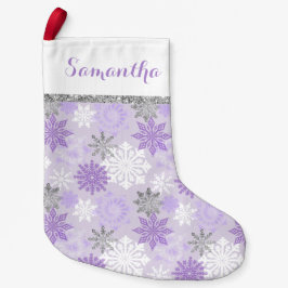 Calcetín Navideño Pequeño Morado De Invierno Y Plata Personalizado