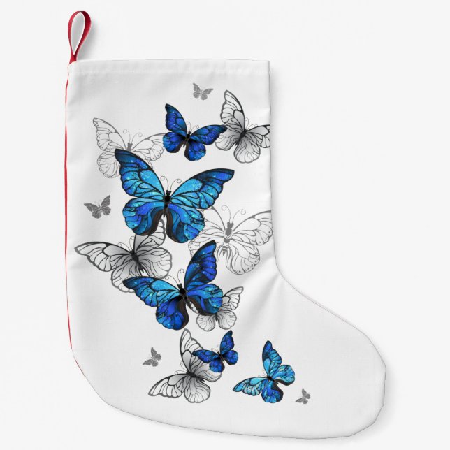 Calcetín Navideño Pequeño Morfo de las mariposas voladoras azules (Anverso)