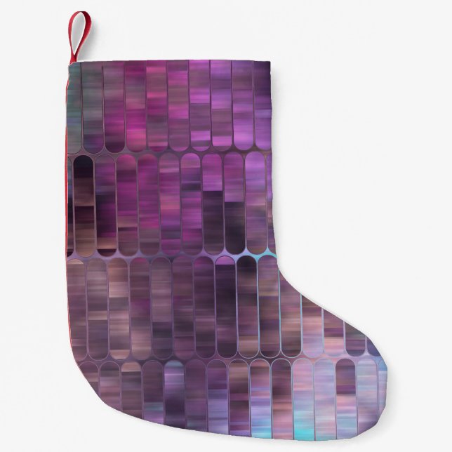 Calcetín Navideño Pequeño Mosaico abstracto brillante multicolor con brillo (Anverso)