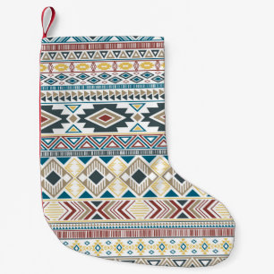 Calcetín Navideño Pequeño Motivos tribales aztecos: diseño sin foco geométri