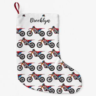 Calcetín Navideño Pequeño Moto de moto de tierra roja
