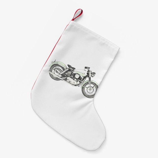 Calcetín Navideño Pequeño Motocicleta deportiva de 1957 (Frente (Colgado))