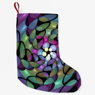 Calcetín Navideño Pequeño Movimientos coloridos Resumen Arte Fractal Trippy