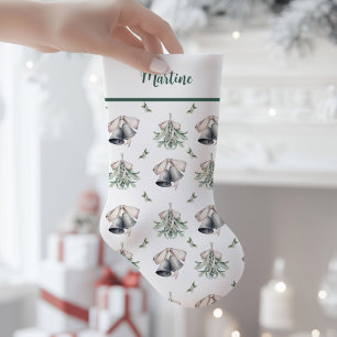 Calcetín Navideño Pequeño Muérdago Campanas de Plata Tradicional 