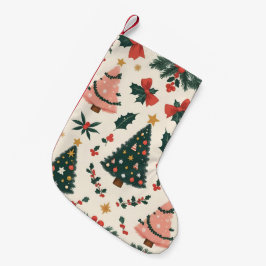 Calcetín Navideño Pequeño Muérdago y lazos navideños vintage