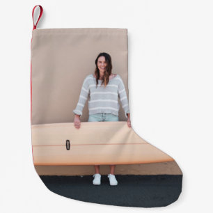 Calcetín Navideño Pequeño Mujer con rayas grises y blancas de manga larga