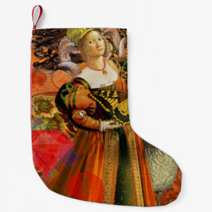Calcetín Navideño Pequeño Mujer de Aries Naranja: Collage de Arte Antiguo de