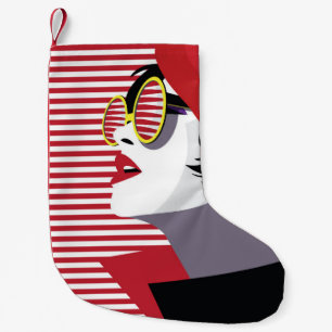 Calcetín Navideño Pequeño Mujer de moda del arte pop Vintage