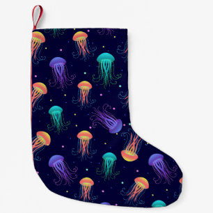 Calcetín Navideño Pequeño Mundo de las medusas submarinas: patrón brillante.