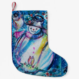CALCETÍN NAVIDEÑO PEQUEÑO MUÑECO DE NIEVE CON BÚHO