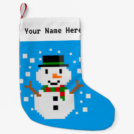 Calcetín Navideño Pequeño Muñeco de nieve de arte pixelado 1