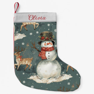 Calcetín Navideño Pequeño Muñeco de nieve de dibujos animados de Navidad lin