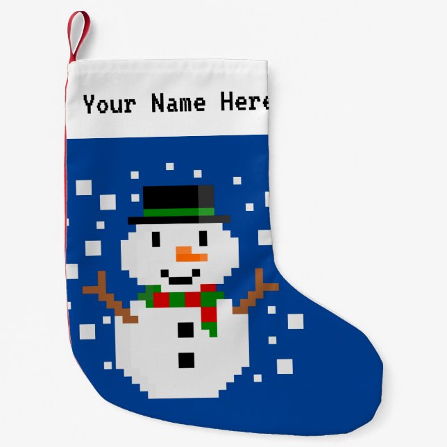 Calcetín Navideño Pequeño Muñeco de nieve de Pixel Art 4 (Anverso)