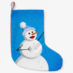 Calcetín Navideño Pequeño Muñeco de nieve feliz del invierno azul