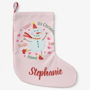 Calcetín Navideño Pequeño Muñeco de nieve feliz Navidad rosa