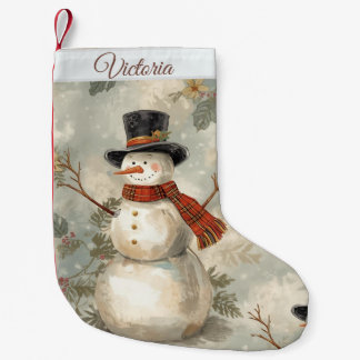Calcetín Navideño Pequeño Muñeco de nieve navideño vintage adorable