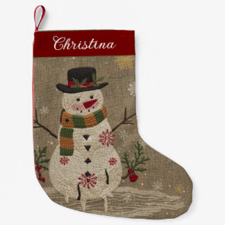 Calcetín Navideño Pequeño Muñeco de nieve navideño vintage adorable