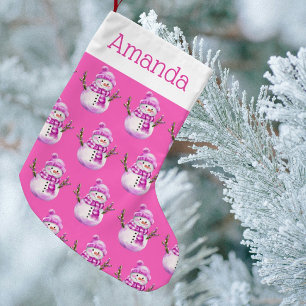 Calcetín Navideño Pequeño Muñeco de nieve personalizado de Navidad rosa dulc