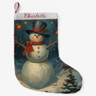 Calcetín Navideño Pequeño Muñeco de nieve vintage adorable de Navidad