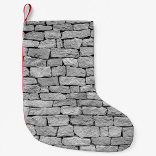 Calcetín Navideño Pequeño Muro de piedra gris, fondo abstracto.
