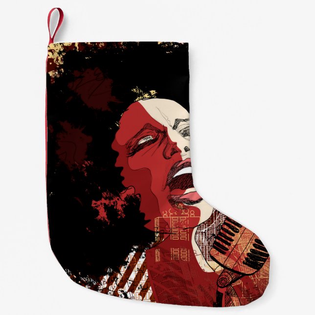 Calcetín Navideño Pequeño Music Jazz - cantante de jazz afroamericano en gru (Anverso)